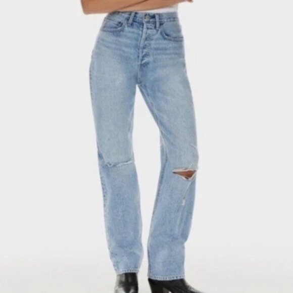 Denim Forum Joni High Rise Loose 32L denim distressed jeans 26 - Picture 1 of 8